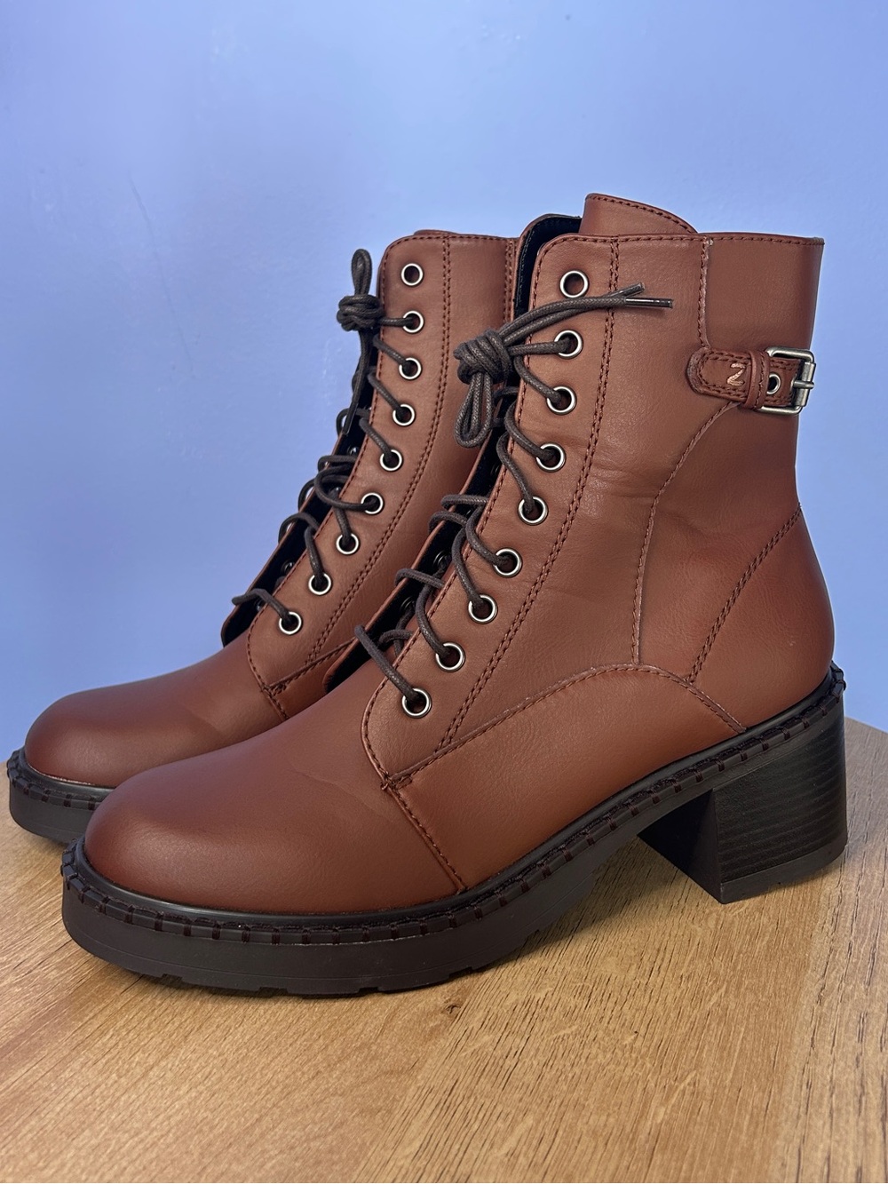 Zodiac Cognac Brown Paxton Lace-Up Block Heel Ankle Boots
